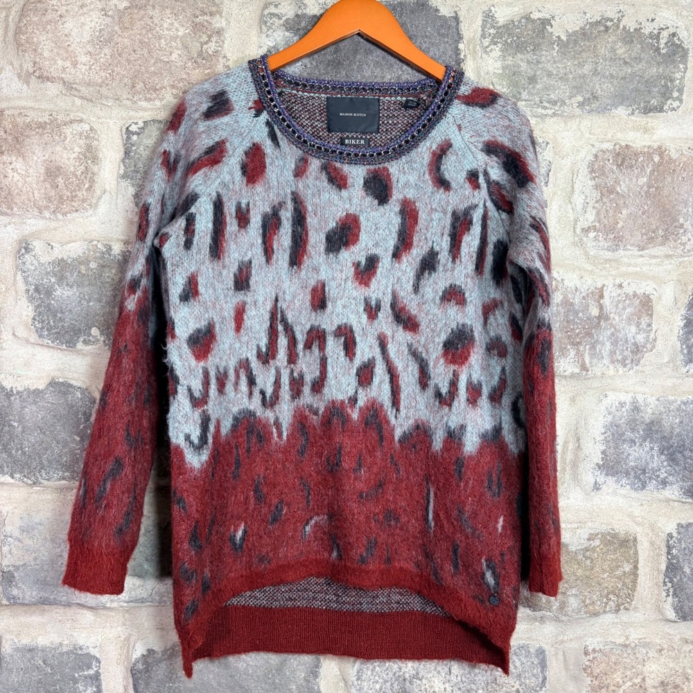Maison Scotch Biker Mohair Wool Animal Print‎ Sweater Women's Size 3/Large